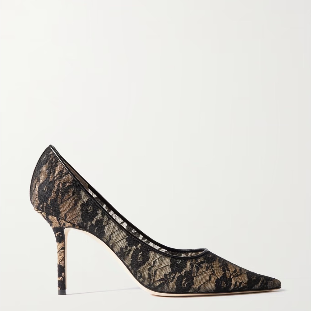 JIMMY CHOO Love 85 leather-trimmed lace pumps